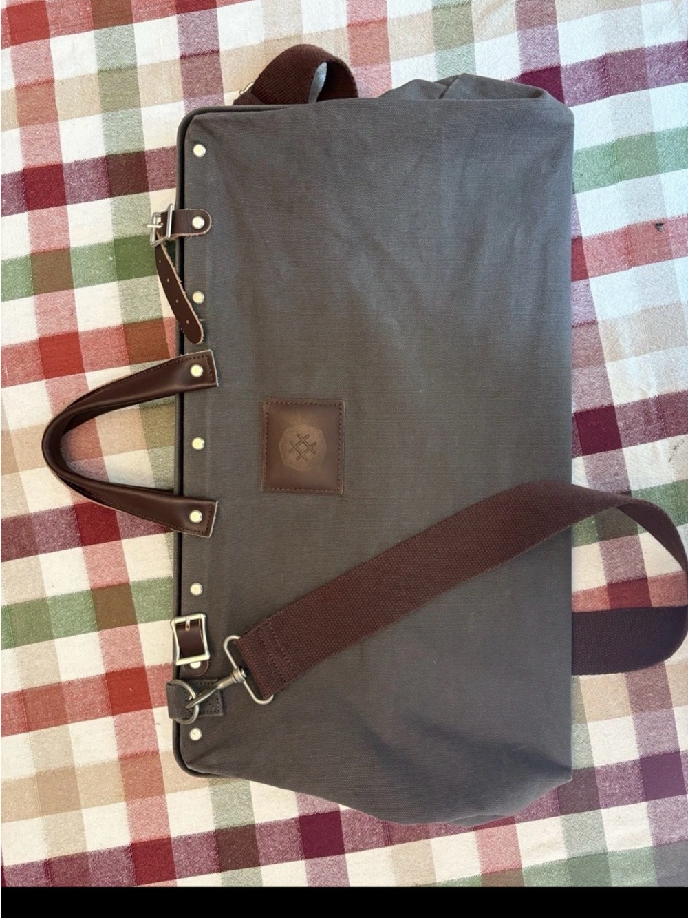 Gotham Canvas Weekender Duffle Bag Brown Leather Trim Shoulder Strap 19”